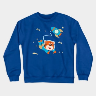 Space tiger or astronaut in a space suit with cartoon style. Crewneck Sweatshirt